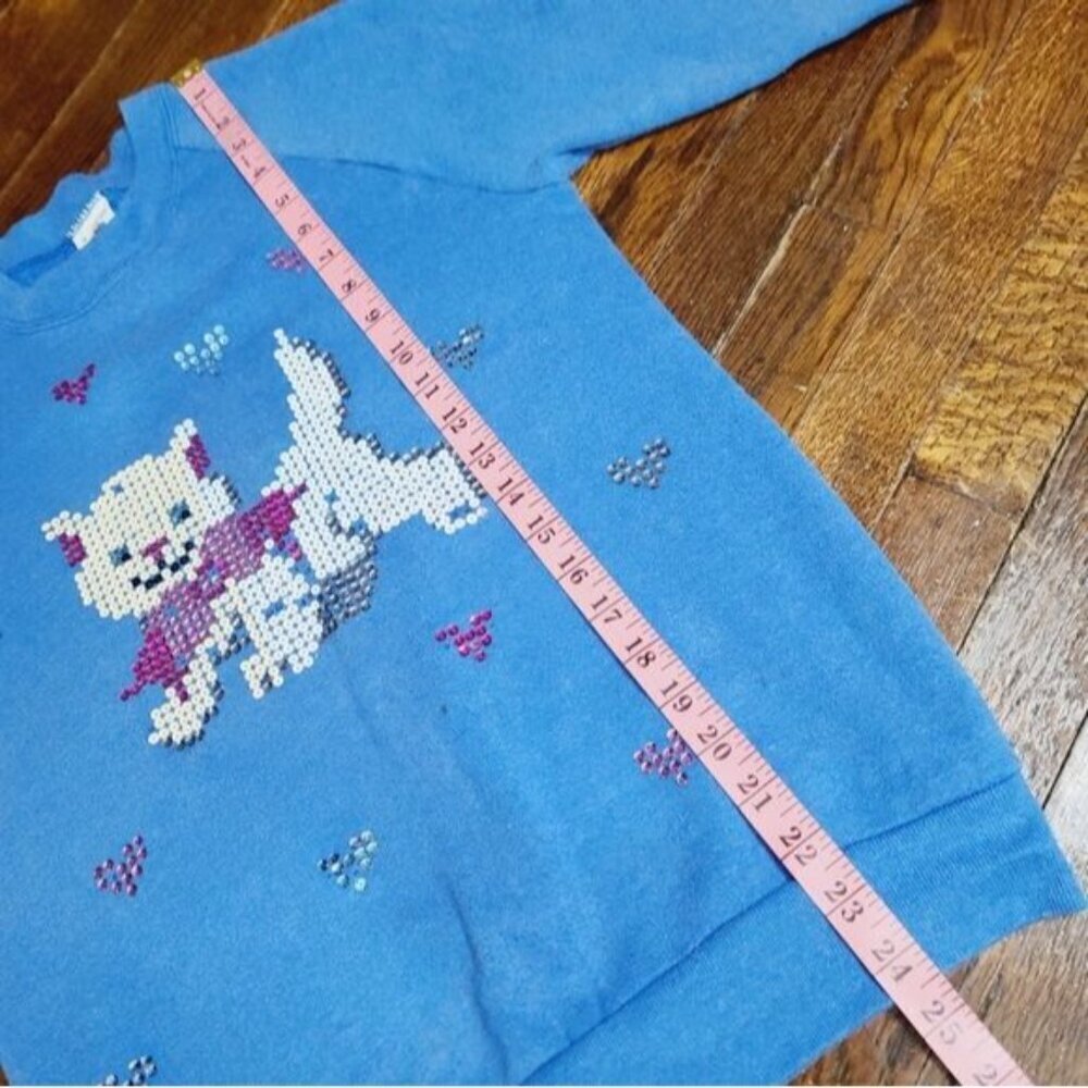 Vintage 90s Blue Sequin Kitty Cat Girly Crewneck Sweatshirt - Picture 9 of 13